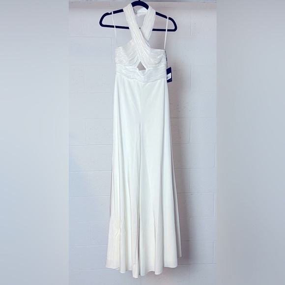 Mac Duggal 11666 Sequined Cross Neck Halter Jumpsuit - Picture 2 of 11